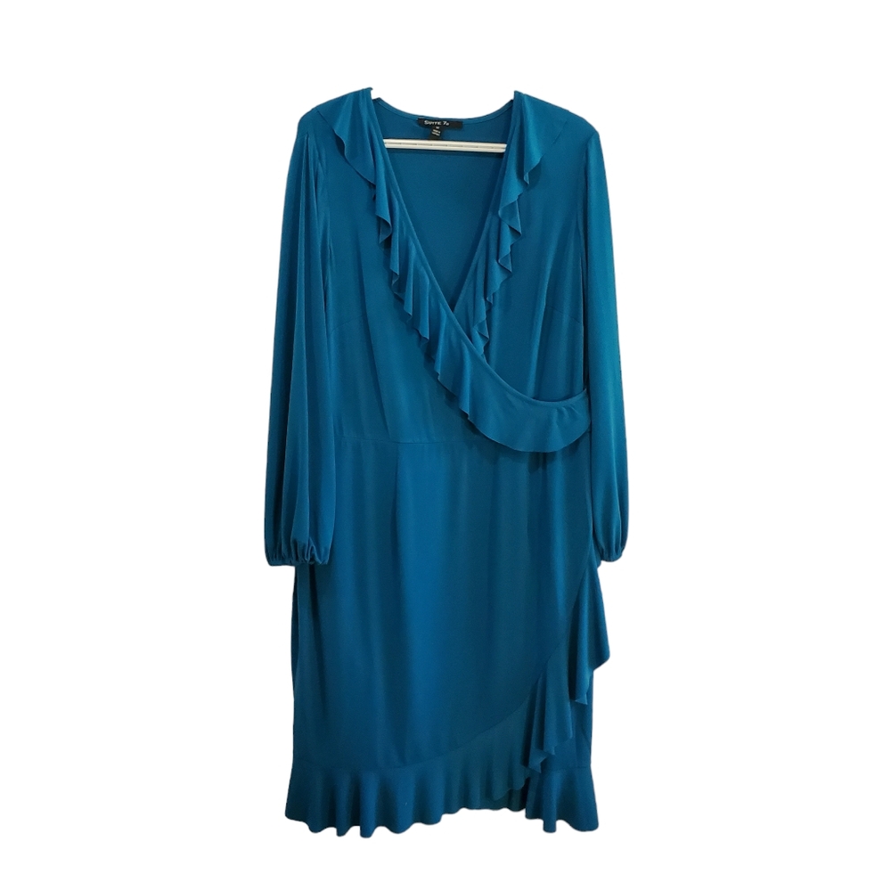 Suite 7 New Faux Wrap Teal Ruffle Accent Dress‎ Size 1X
